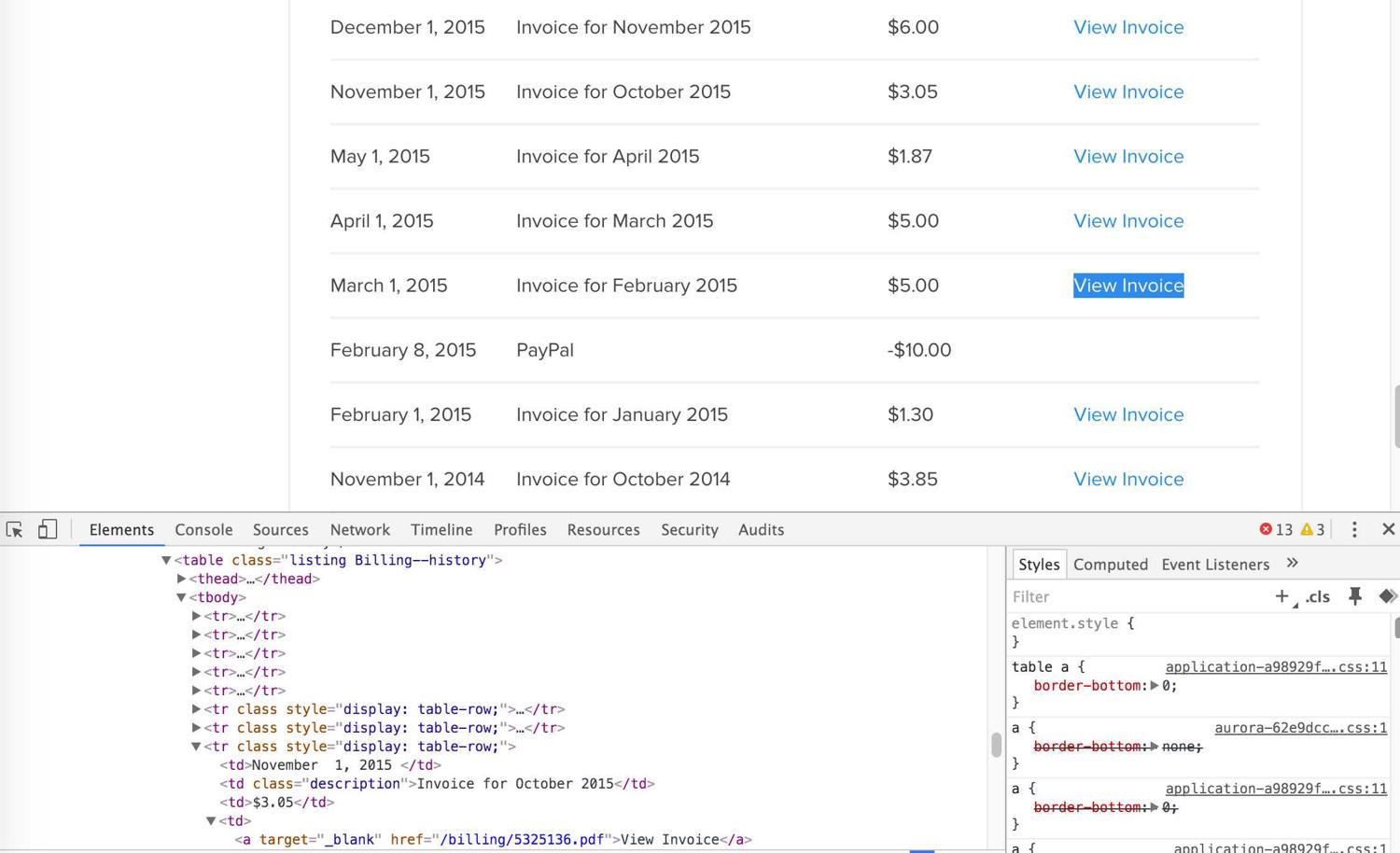 Screenshot of the DOM