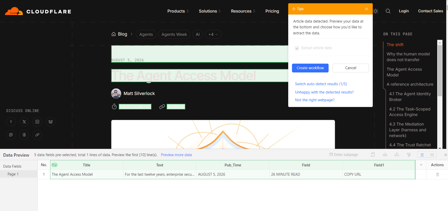 Octoparse’s run on Cloudflare’s blog post