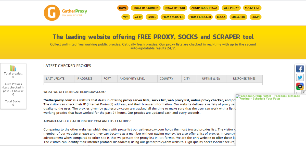 GatherProxy homepage