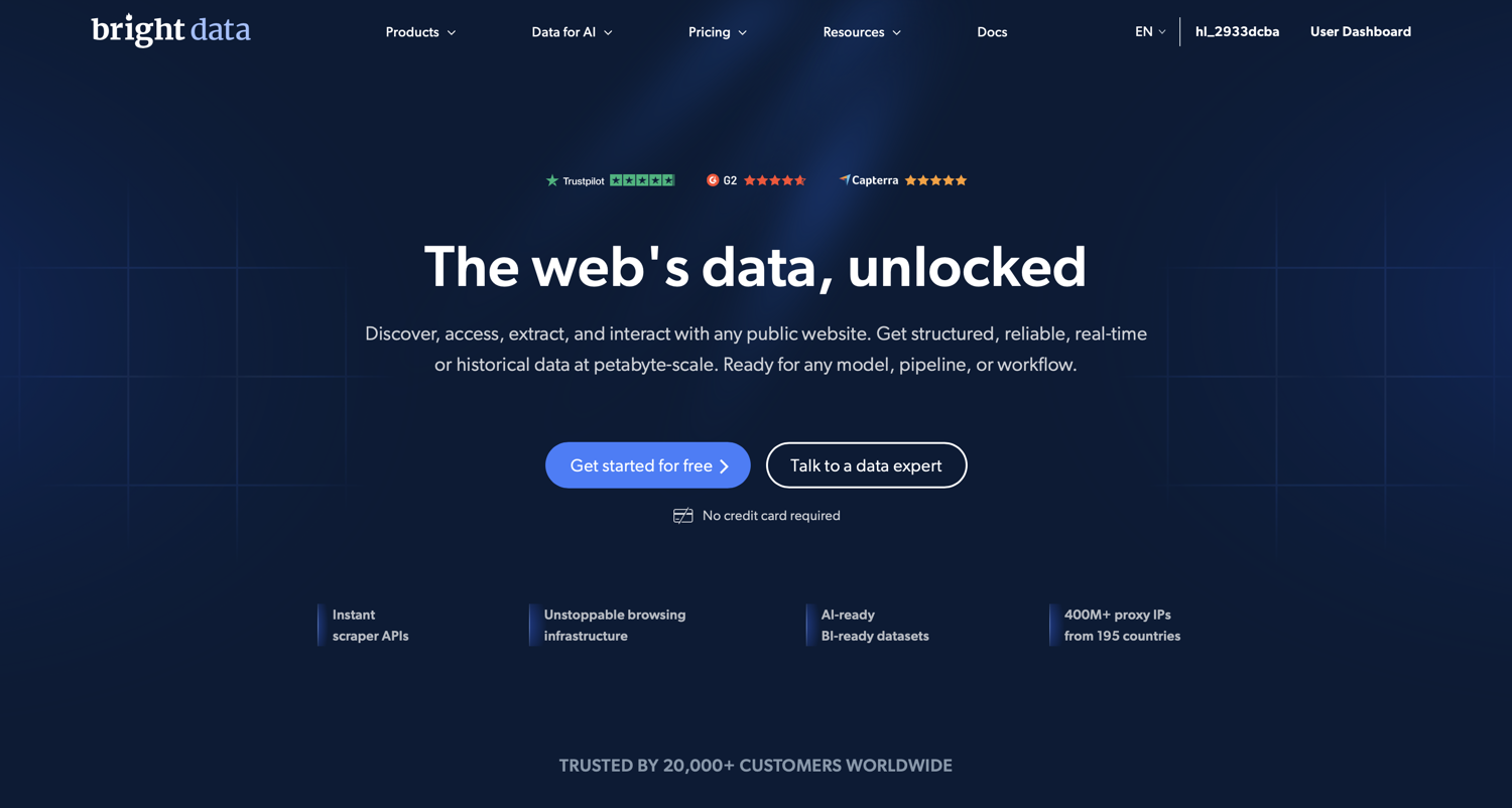 Bright Data proxy dashboard