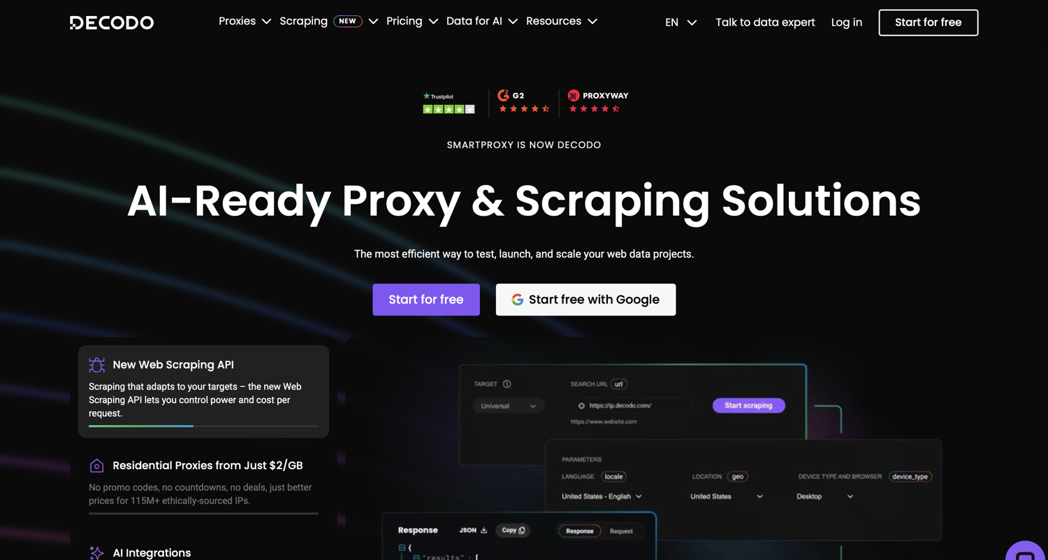 Decodo Smartproxy dashboard