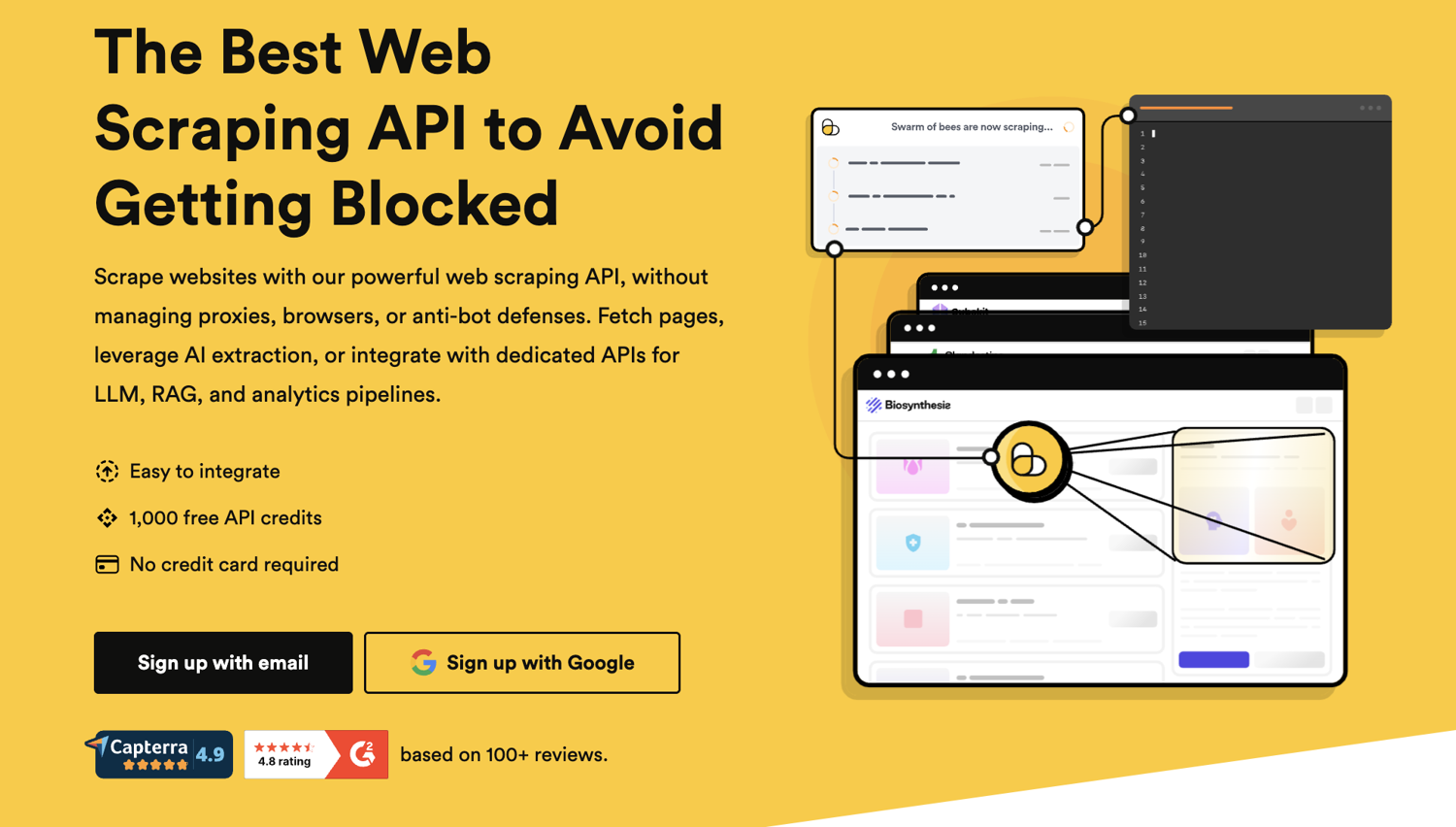 ScrapingBee homepage: the best web scraping API to avoid getting blocked