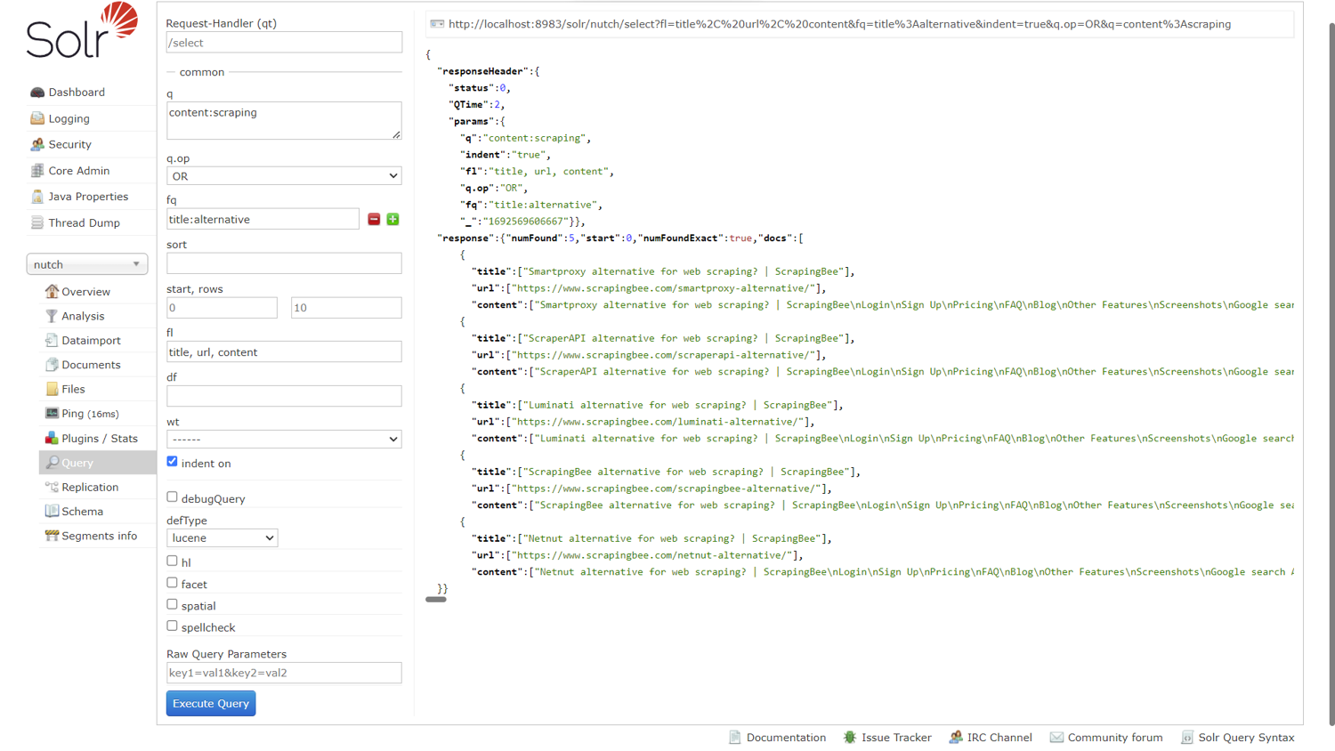 Selected fields query