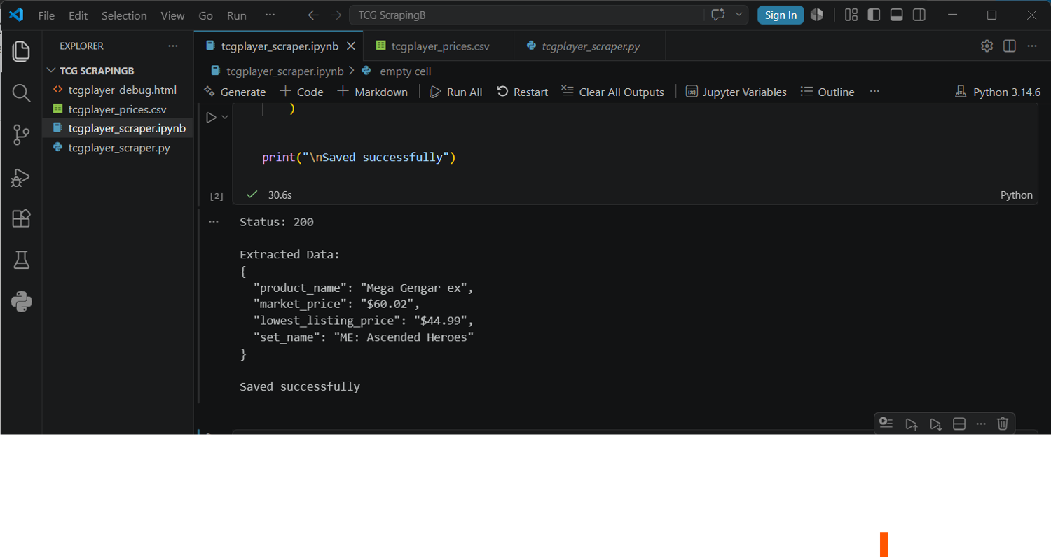 Pictured output of the extracted product details