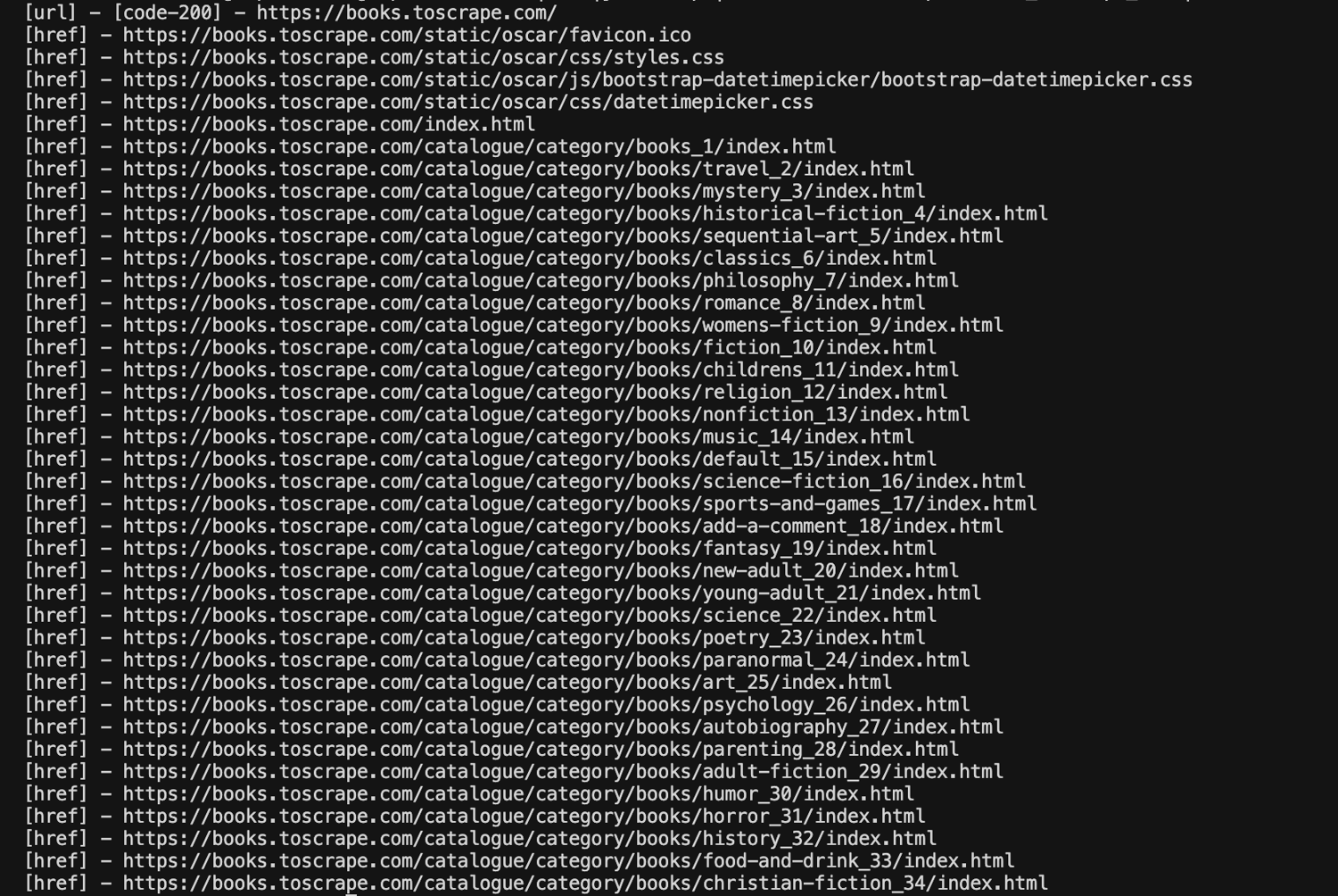 GoSpider terminal output showing tagged URLs