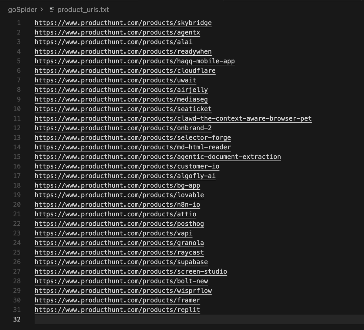 Filtered Product Hunt product URLs in product_urls.txt
