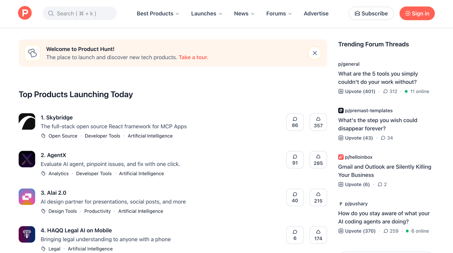 Product Hunt leaderboard page