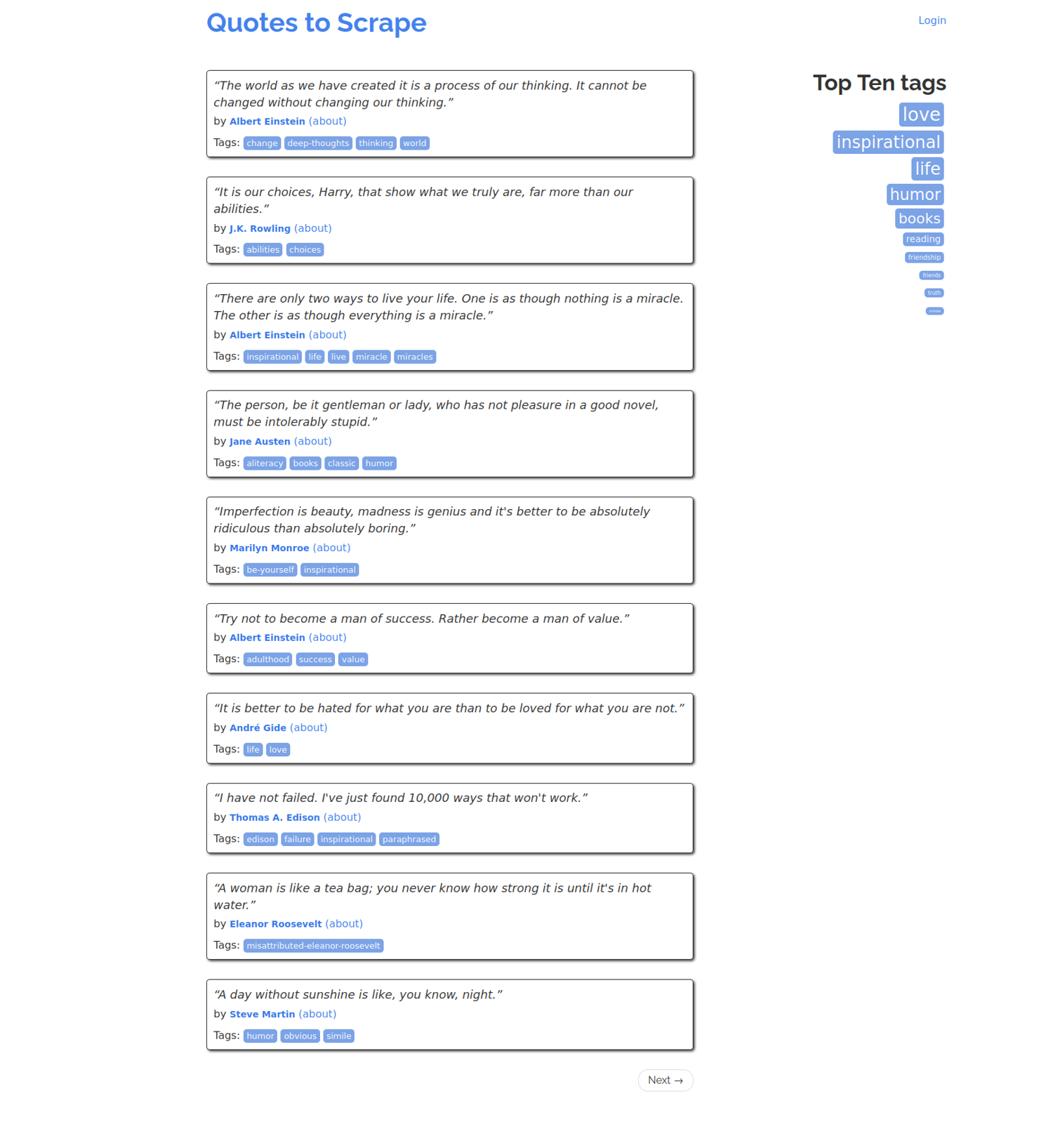 Quotes to scrape website