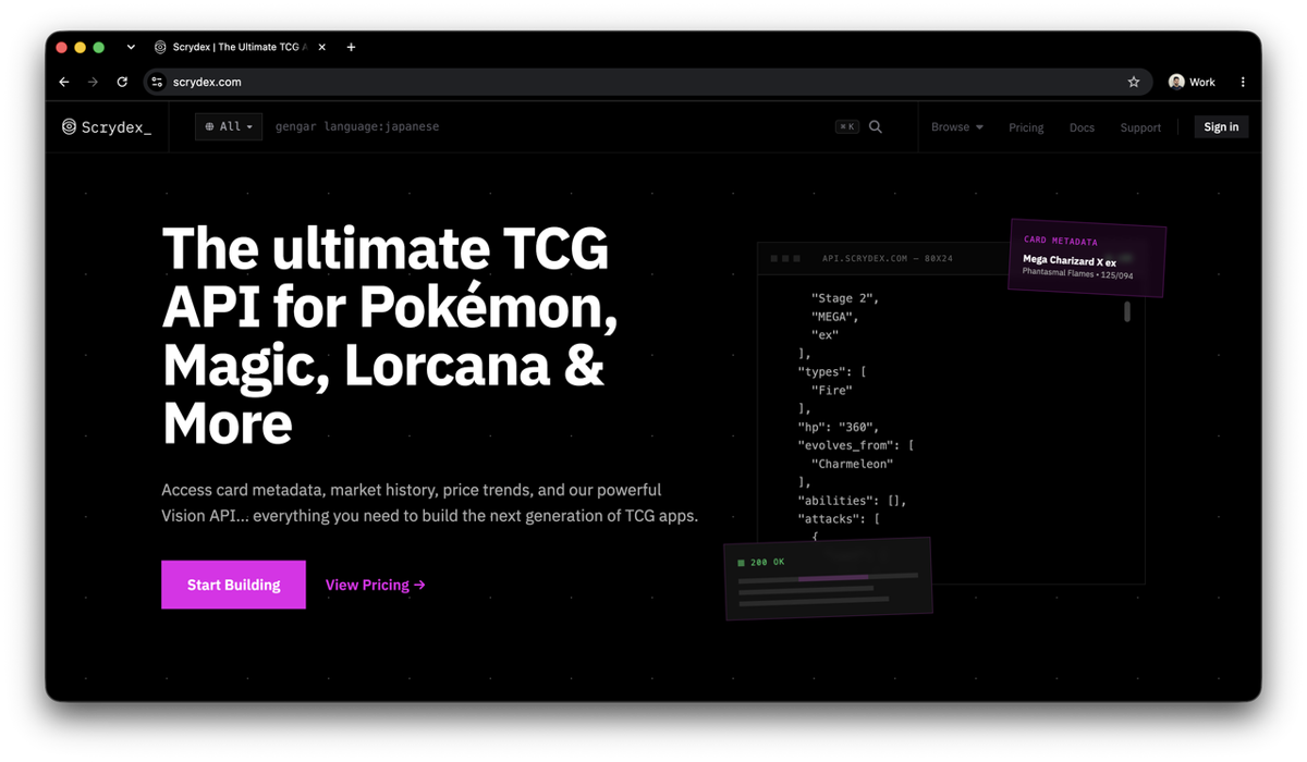 Scrydex homepage