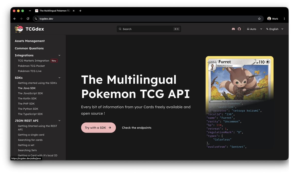 tcgdex.dev homepage