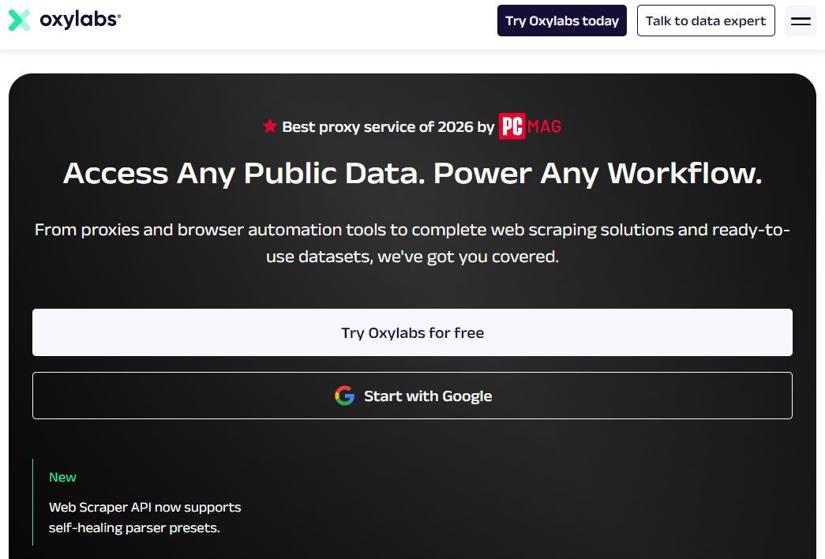 Oxylabs homepage