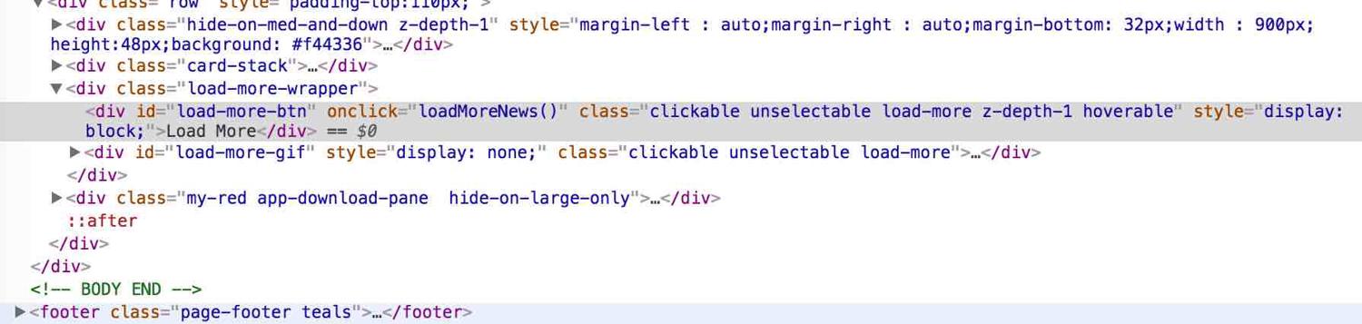 DOM screenshot for the load more button
