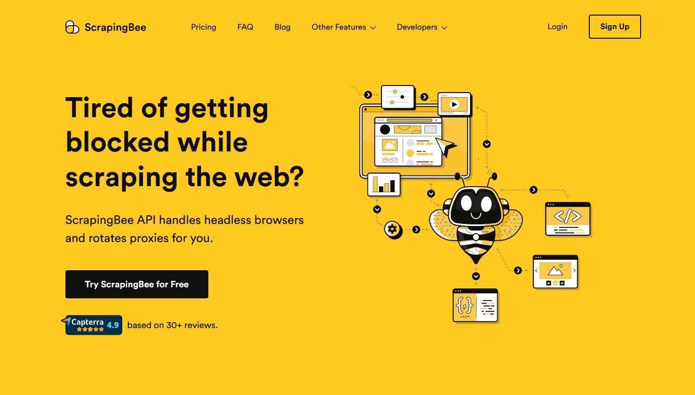 ScrapingBee home page