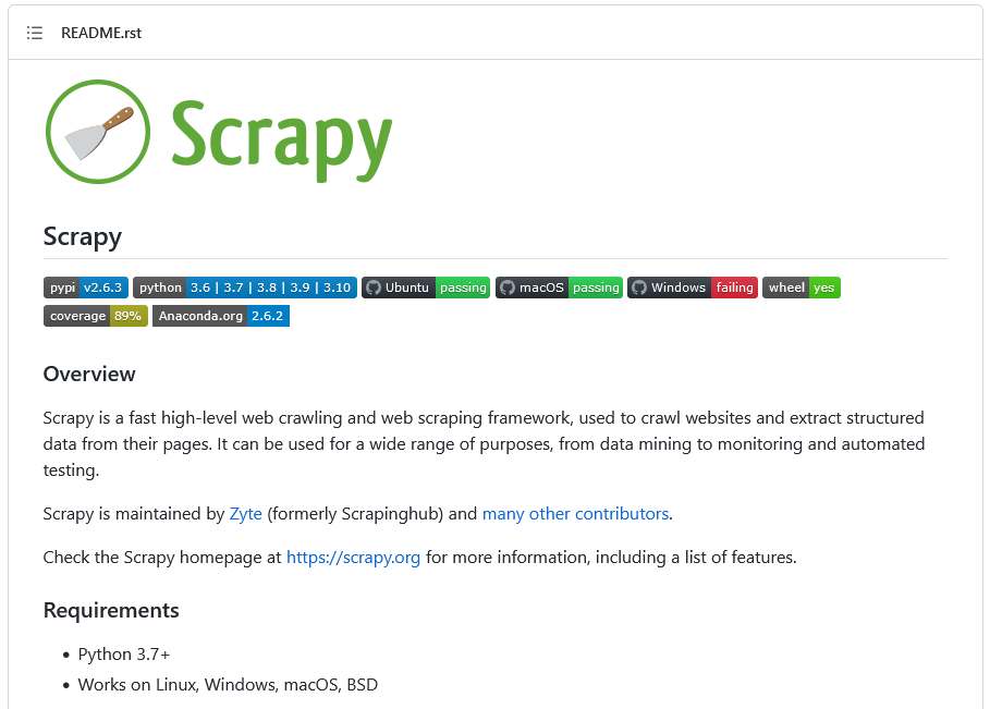 Scrapy home page